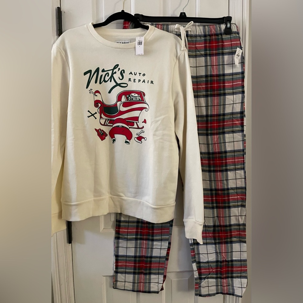 NWT Mens OLD NAVY & GAP Pajama Set Sweatshirt Tartan Plaid Christmas Sz MEDIUM